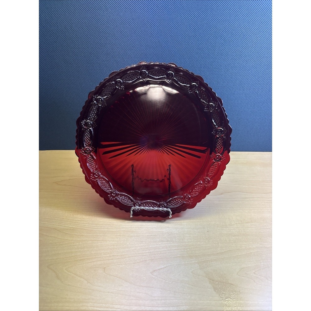 Avon 1876 Cape Cod Dinner Plate 10.5" Ruby Red Pressed Glass Vintage Set of 4 - Picture 5 of 11